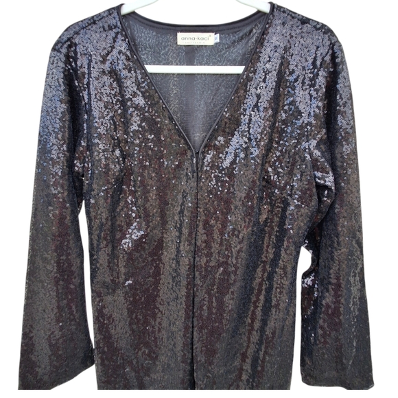 Anna-Kaci Black Sequin Embellished Open Front Sequin Jacket Women Size Medium - Picture 6 of 16